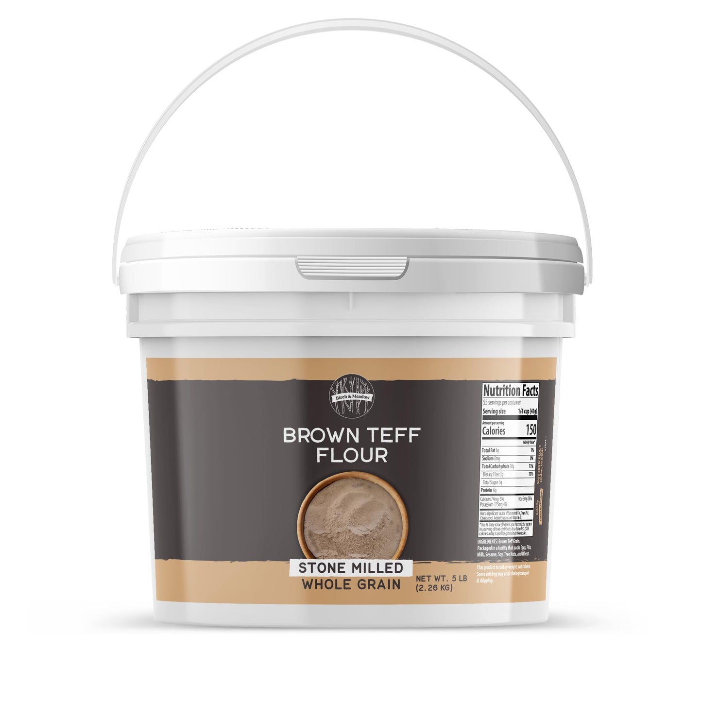 Birch & Meadow 1 Gallon Brown Teff Flour, Non GMO, Natural
