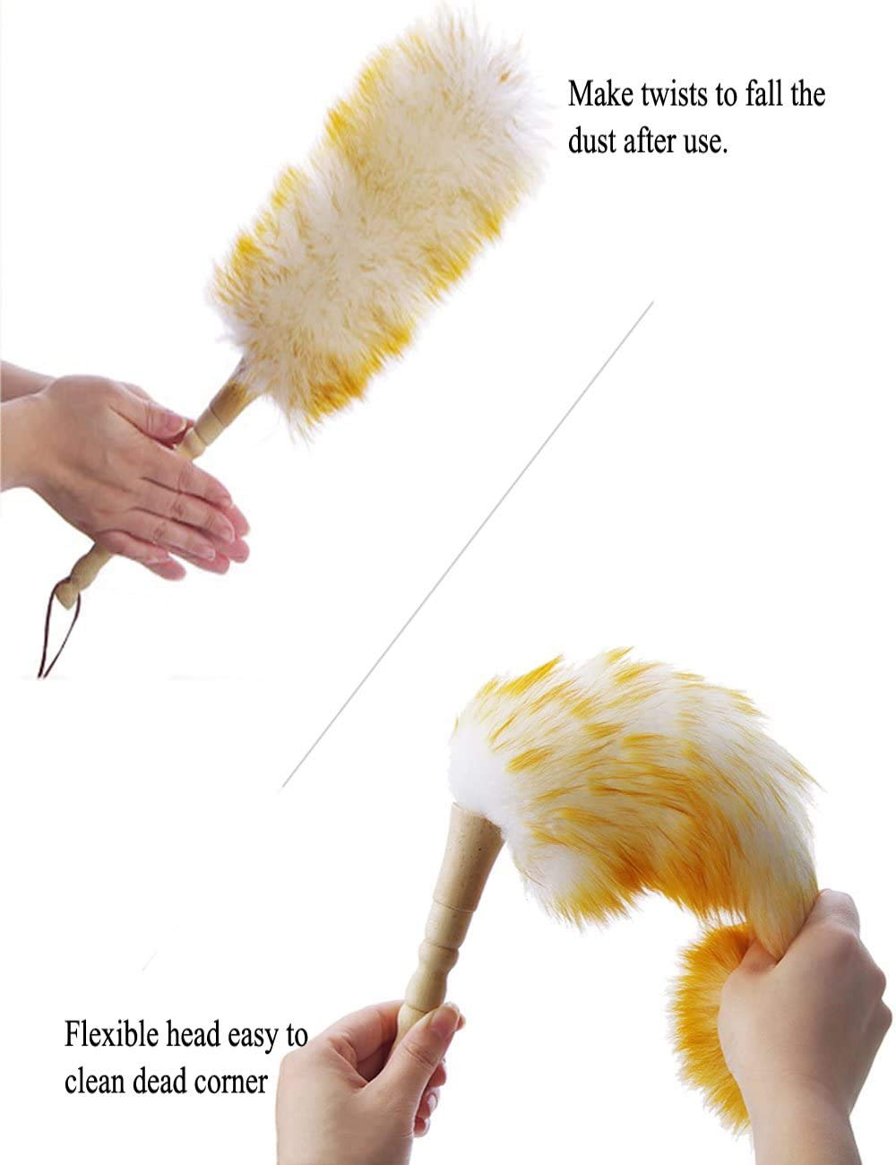 J&A Lambswool Dusters with Solid Wooden Handle, Flexible Head, Anti-Static, Comfortable Grips 17.8 inchs Long Feather Duster for Office, Home and Car