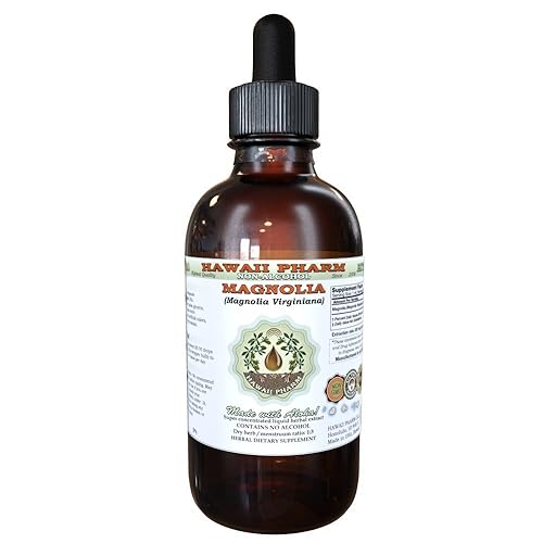 Magnolia Alcohol-Free Liquid Extract, Magnolia (Magnolia Virginiana) Dried Bark Glycerite Natural Herbal Supplement, Hawaii Pharm, USA 2 oz