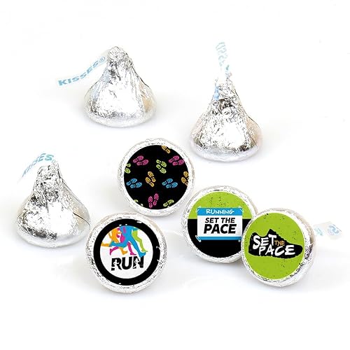 Big Dot of Happiness Set the Pace - Running - Track, Cross Country or Marathon Party Round Candy Sticker Favors - Labels Fit Chocolate Candy (1 Sheet
