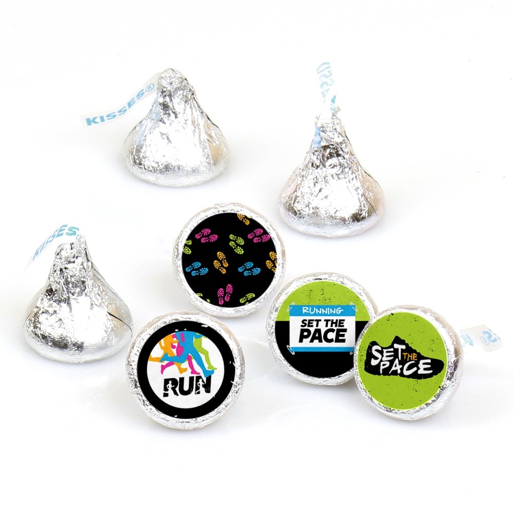 Big Dot of Happiness Set the Pace - Running - Track, Cross Country or Marathon Party Round Candy Sticker Favors - Labels Fit Chocolate Candy (1 Sheet