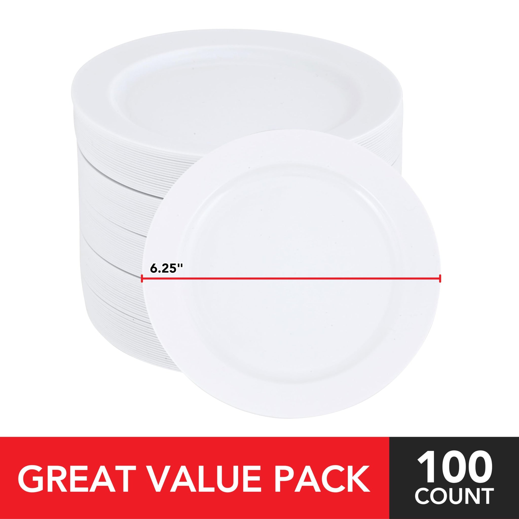 Stock Your Home 100 Count Premium White Plastic Plates, 6 Inch White Disposable Wedding Cake Plates, Heavy Duty Plastic Dessert Plates, Cocktail