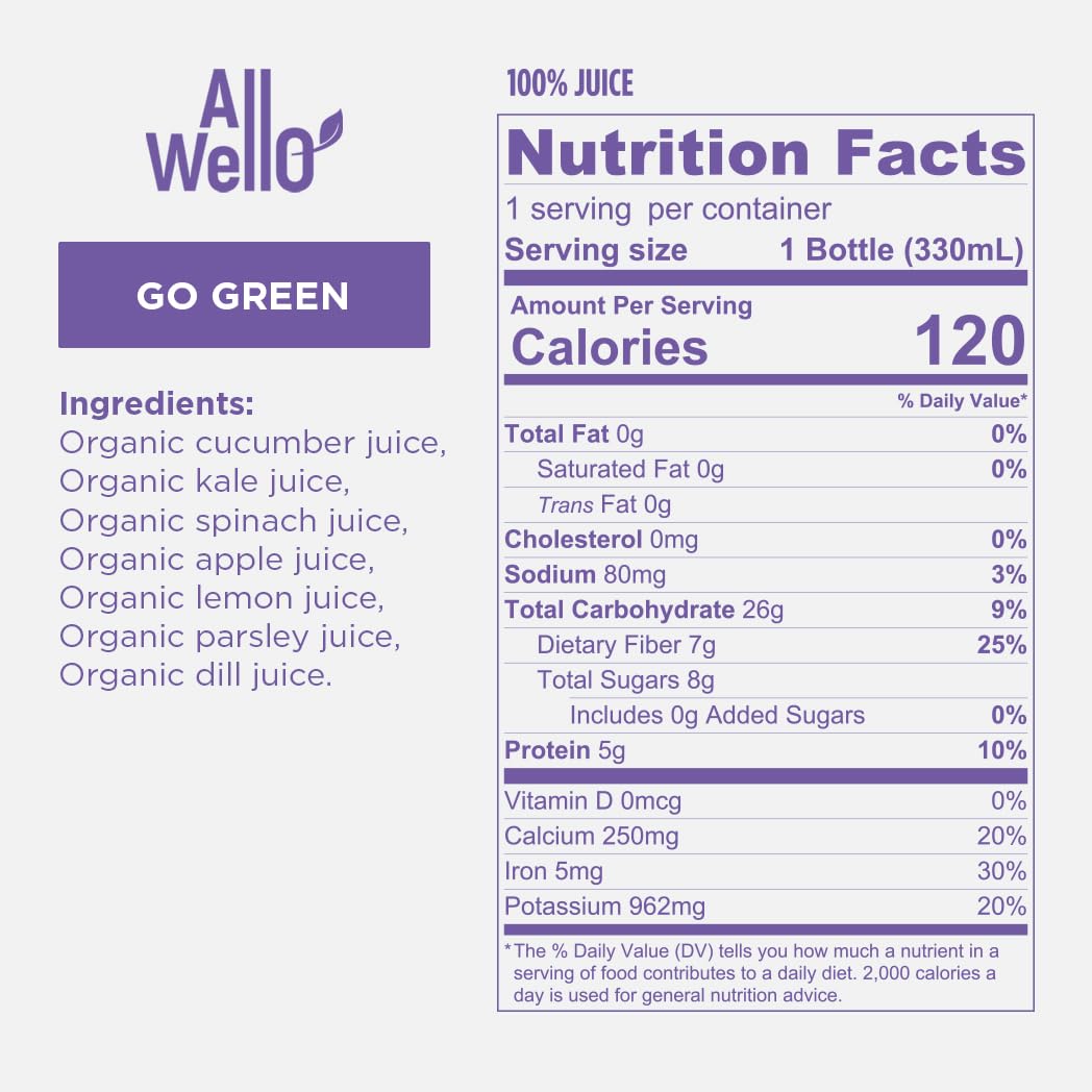 ALLWELLO Organic Cold Pressed Juice Drinks with Real Fruits and Vegetables Gluten Free Non-GMO Healthy Juices No Preservatives No Sugar Added, 6 PK