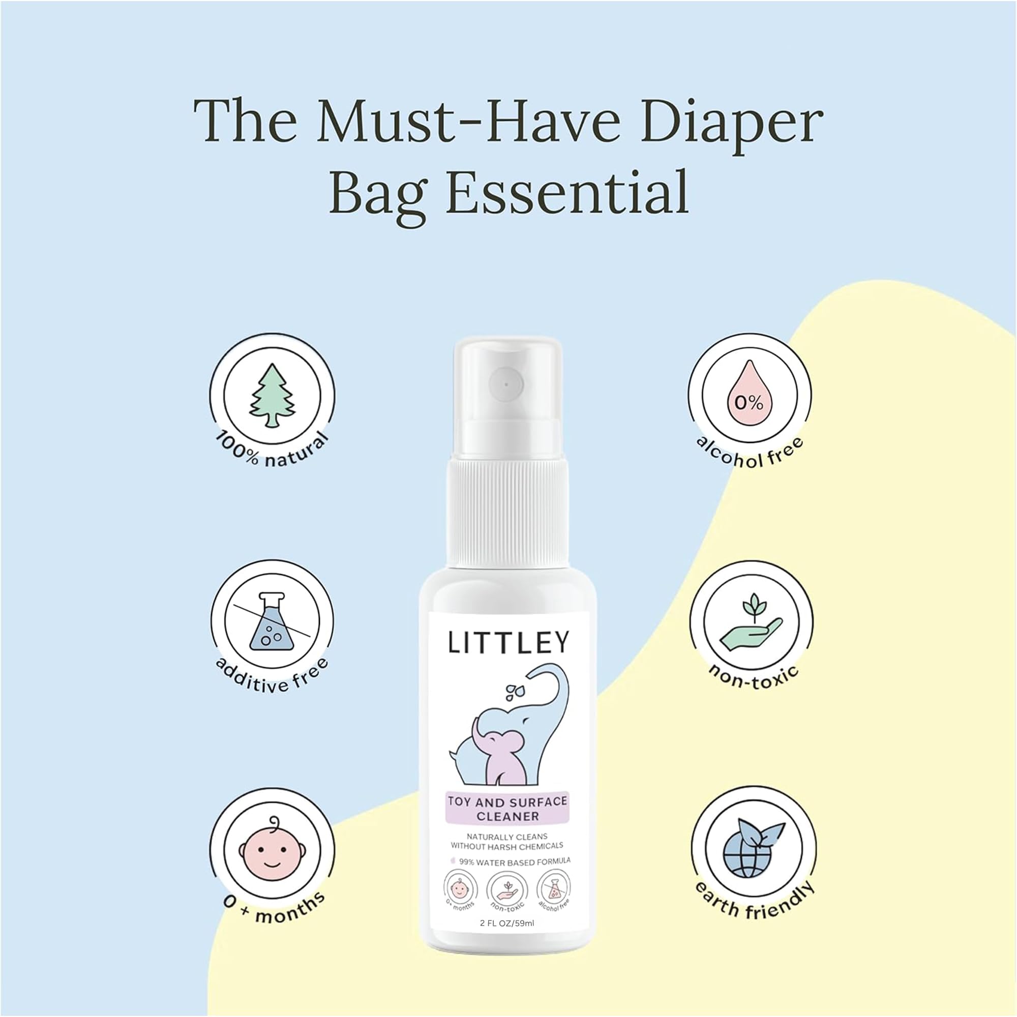 Littley Toy & Surface Cleaner | Alcohol-Free HOCl Spray for Baby Toys & High-Touch Surfaces | Fragrance-Free Formula | Gentle Cleaning for Everyday