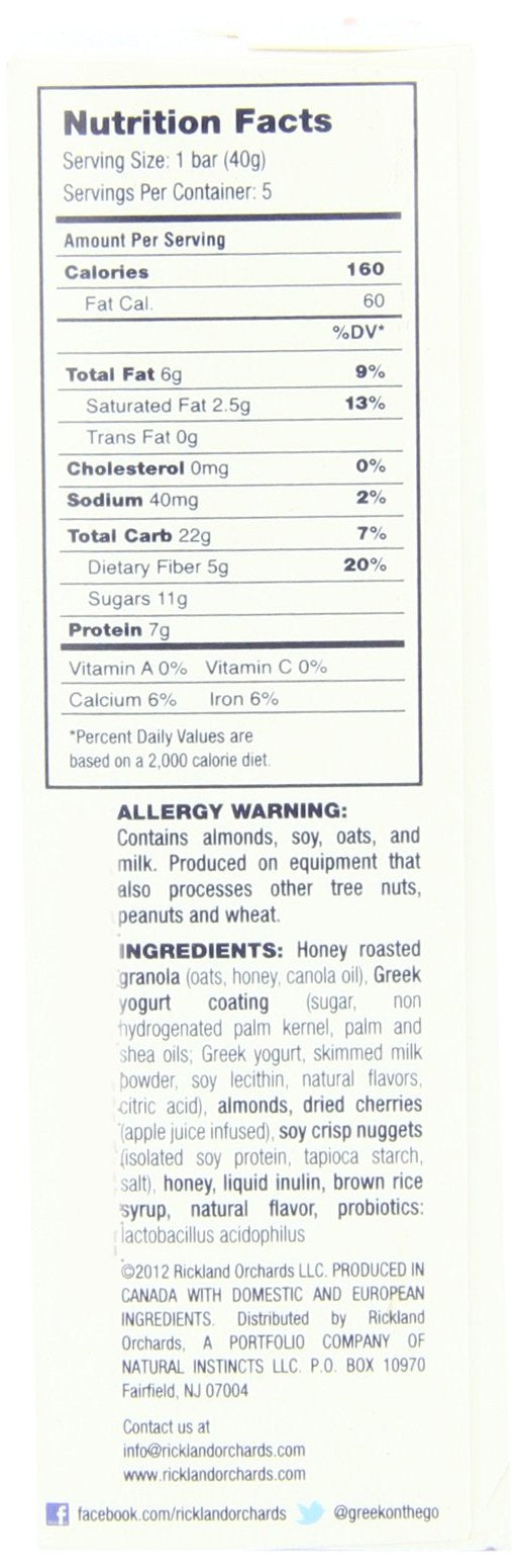 Rickland Orchards Greek Yogurt Covered Granola Bar, Cherri Almond, 1.4 Ounce, 5 Count