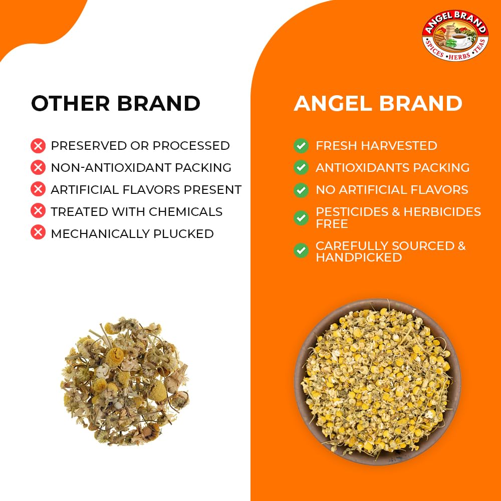 Angel Brand Dried Chamomile Flowers - 0.25 oz Pouch Pack of 3 - Premium Chamomile Flowers for Tea and Herbal Infusions.