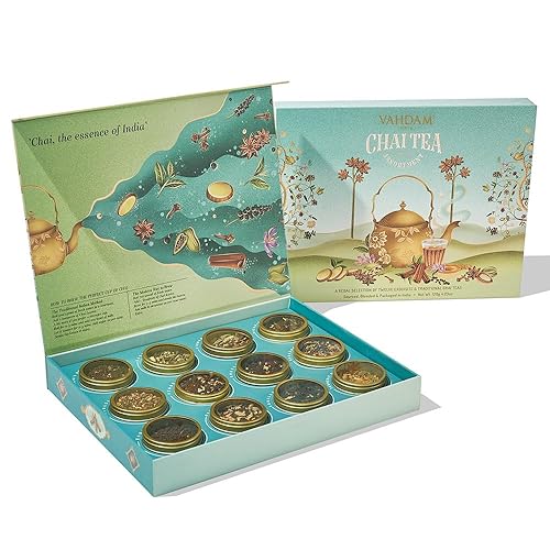 VAHDAM, Chai Tea Gift Set (12 varieties) Chai Loose Leaf Tea in Tin Caddy Gift Box | Exotic Chai Tea Blends | Gluten Free, Non GMO | Gifts for Men