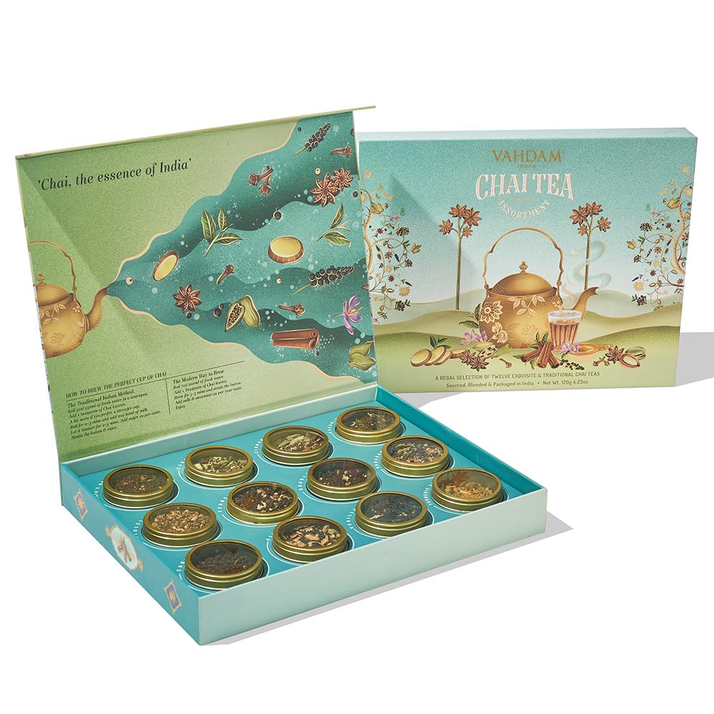 VAHDAM, Chai Tea Gift Set (12 varieties) Chai Loose Leaf Tea in Tin Caddy Gift Box | Exotic Chai Tea Blends | Gluten Free, Non GMO | Gifts for Men