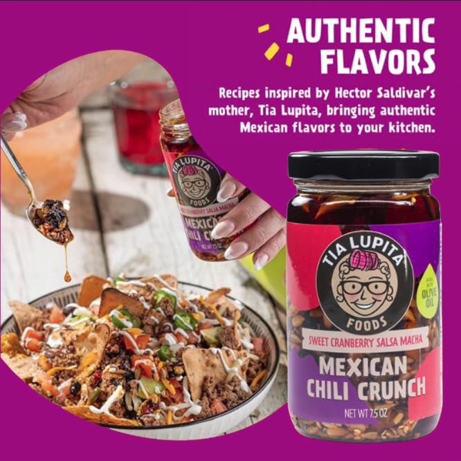 Tia Lupita Mexican Chili Crunch Cranberry - Salsa Macha, Crunchy Morita Chili Oil | Gluten-Free, Non-GMO, Vegan | 7.5 Oz (Pack of 2)