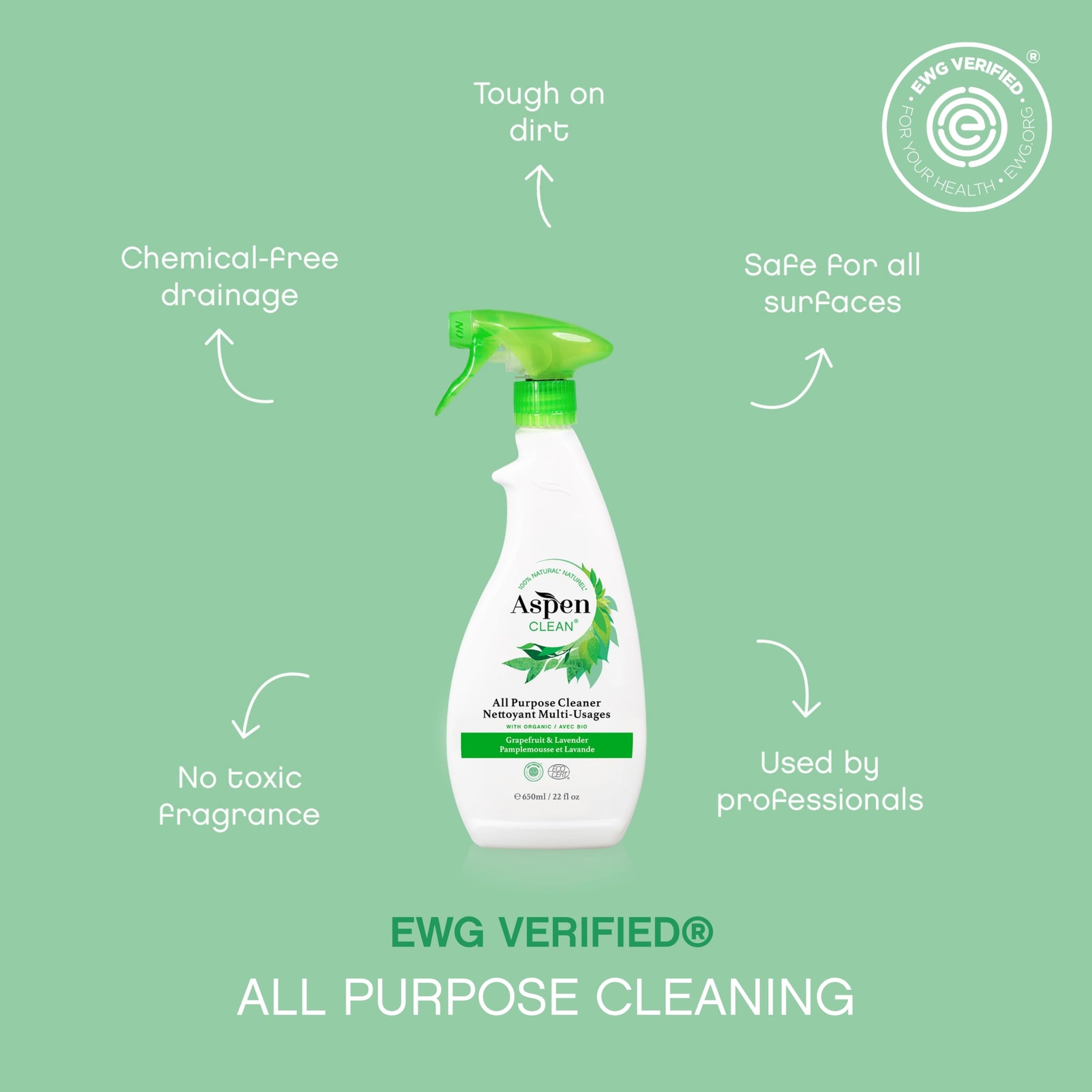 AspenClean | All-Purpose Spray Cleaner | Streak-Free Multi-Surface Cleaner with Essential Oils | Non - Toxic | 100% Natural | EWG Verified | Pack of 2