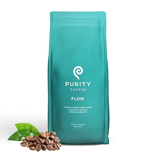 Purity Coffee FLOW Original Medium Roast Whole Bean (5lb Bag) | Specialty-Grade USDA Organic Arabica Blend | Third Party Tested for Mold, Mycotoxins