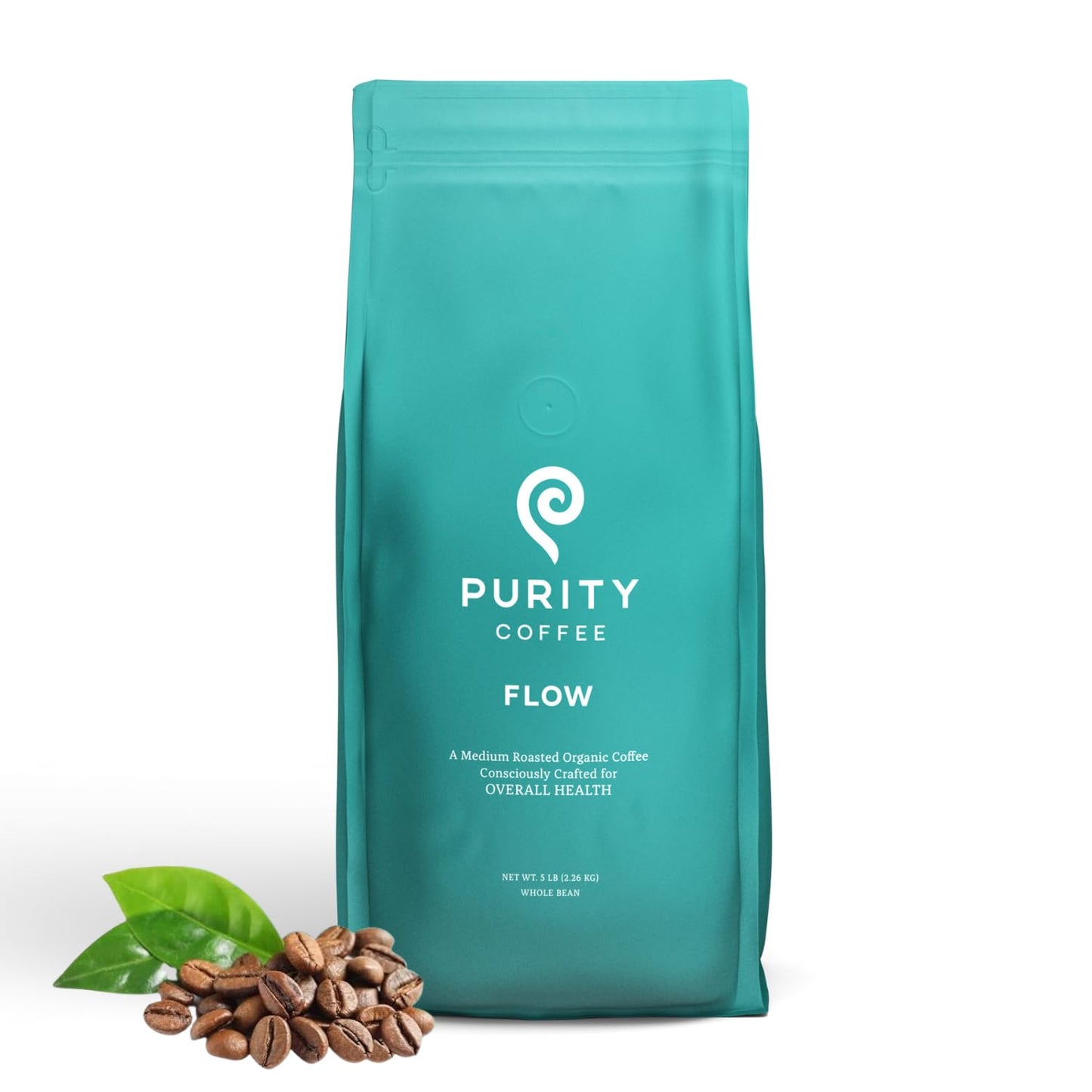Purity Coffee FLOW Original Medium Roast Whole Bean (5lb Bag) | Specialty-Grade USDA Organic Arabica Blend | Third Party Tested for Mold, Mycotoxins