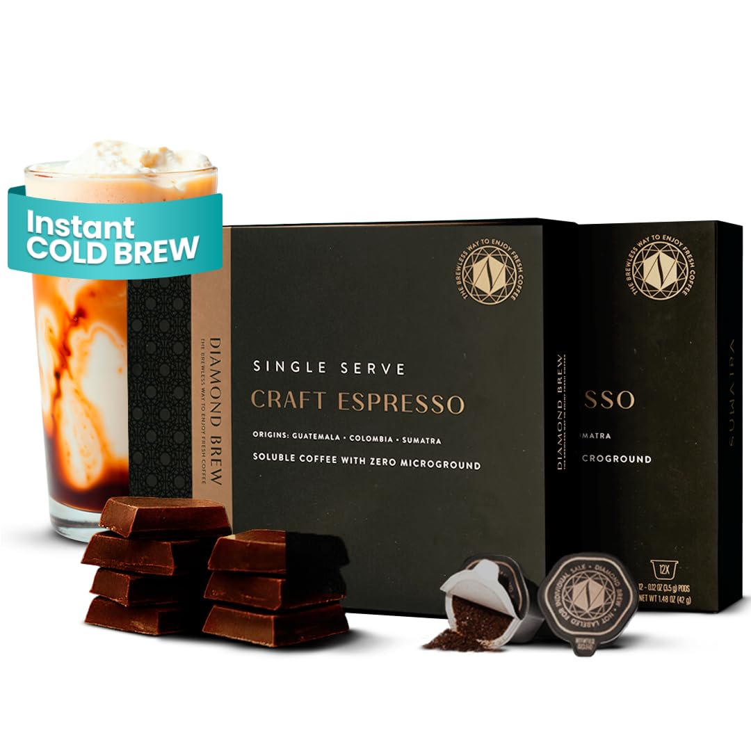 Luxury Instant Espresso - 160mg Caffeine, Hot or Iced Instant Coffees, Cold Brew Coffee, Double Shot Espresso, 24 Counts, 100 Arabica, Sugar Free, No