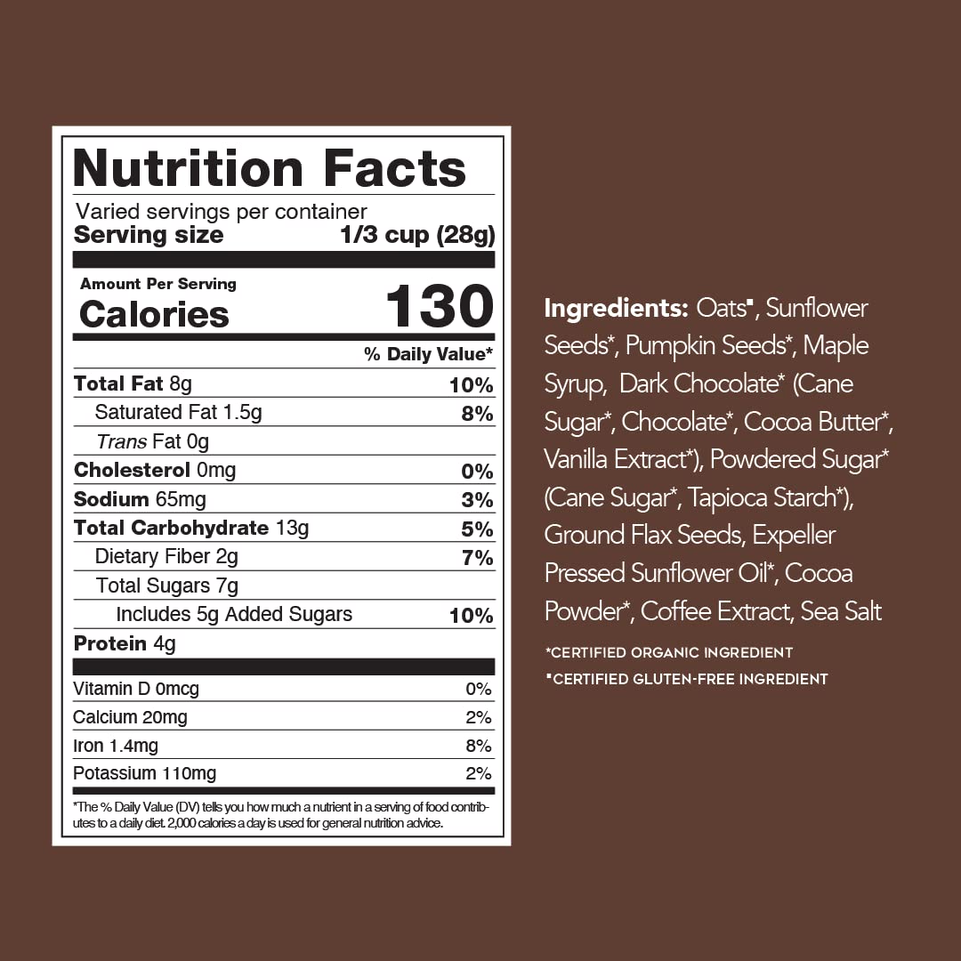 88 Acres Seed Granola | Gluten Free, Nut Free, Non GMO, School Safe, Healthy Vegan Breakfast Cereal | 1 Pack (Dark Chocolate Mocha)