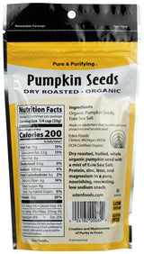 Eden Foods, Organic, Pumpkin Seeds, Dry Roasted, 4 oz pack of 2