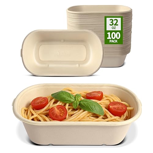 AICHEF 32 oz Paper Bowls 100 Pack for Sandwich Roll, Burrito, Salads, Pasta, Microwavable Meal Catering Disposable Bowls for Lunch To go, 100 Bowls