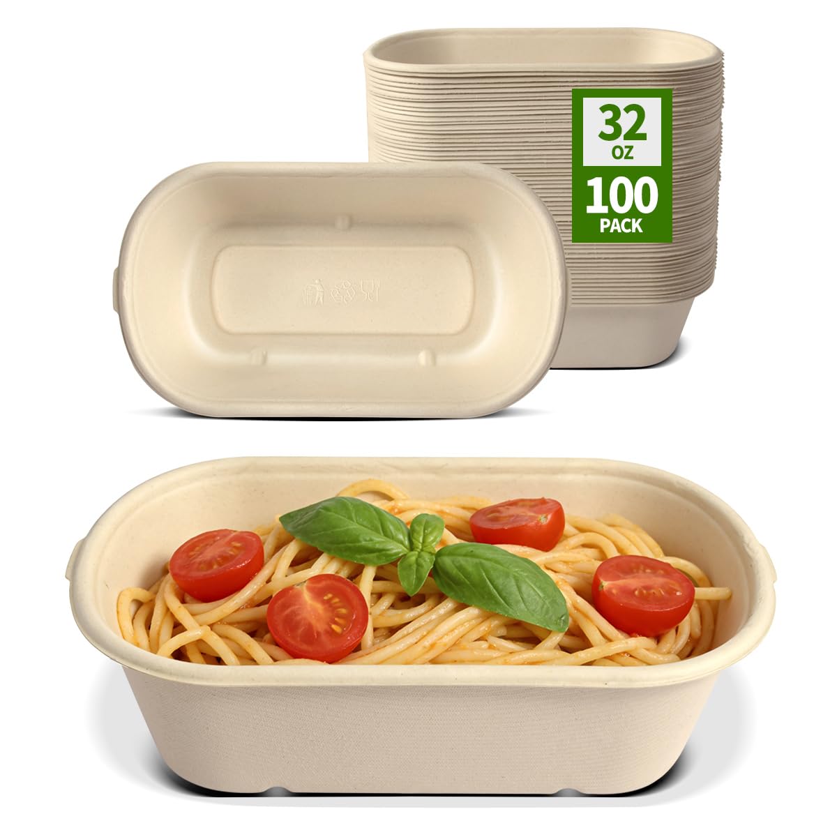 AICHEF 32 oz Paper Bowls 100 Pack for Sandwich Roll, Burrito, Salads, Pasta, Microwavable Meal Catering Disposable Bowls for Lunch To go, 100 Bowls