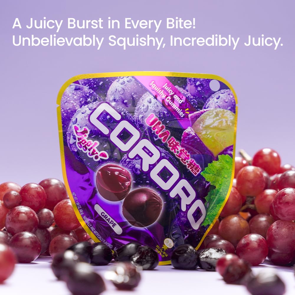 UHA CORORO (Grape / 48g x 6) Japanese Gummy Candy, Gummies (Juicy and Squishy/real fruit juice) kororo