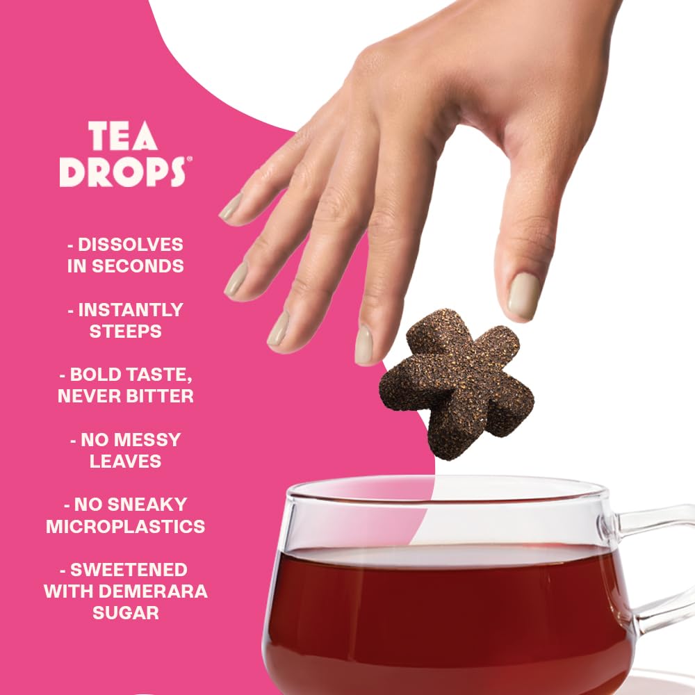 Tea Drops Rose Earl Grey Tea With Organic Rose Petals | Organic Bagless Loose Leaf | Prebiotic, Nutrient Rich Caffeinated | Iced or Hot | 2 Pack - 20