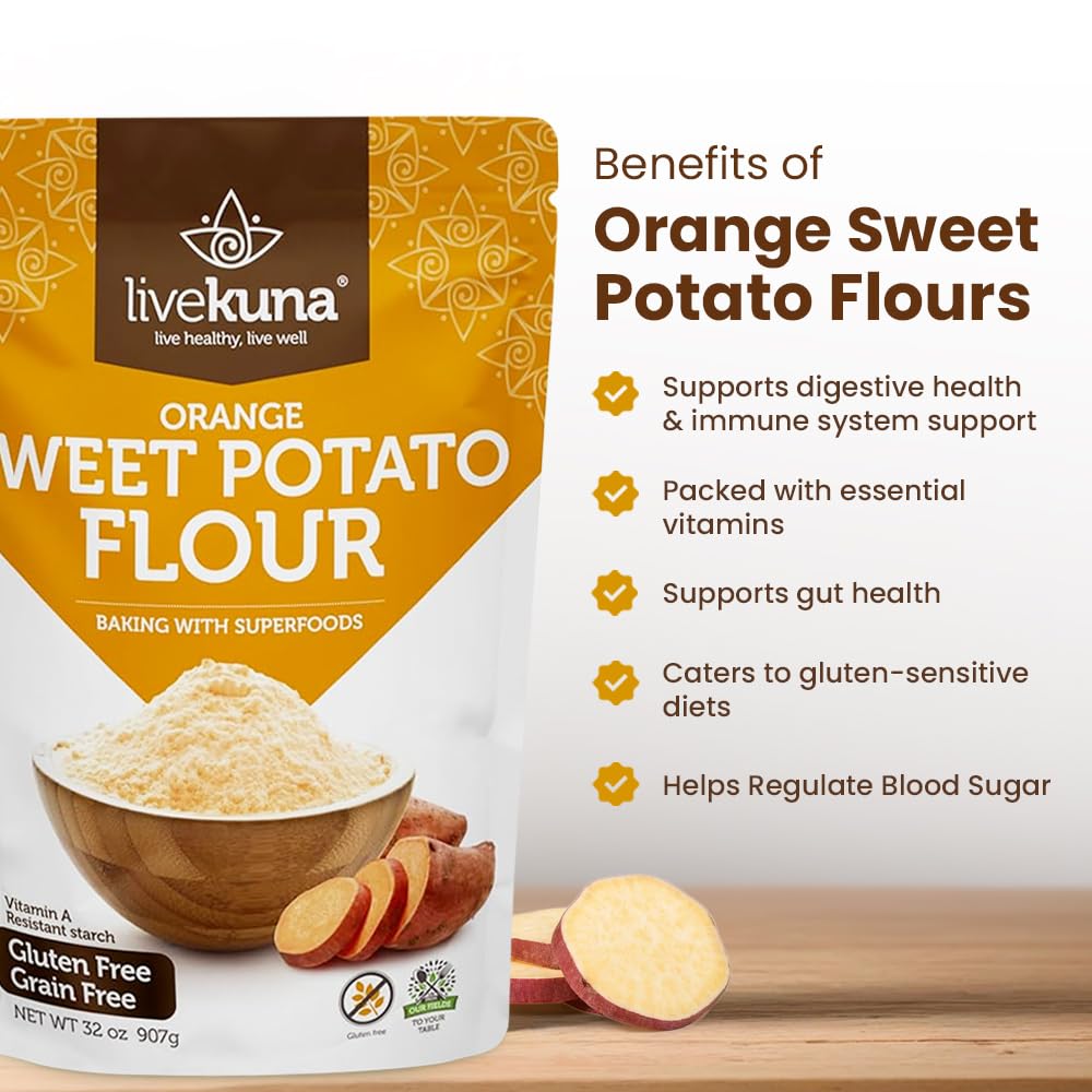 LiveKuna - Orange Sweet Potato Flour, Sweet Potato Flour for Baking, Gluten-Free Baking Flour, Alternative for Almond Flour, Rice Flour & Coconut