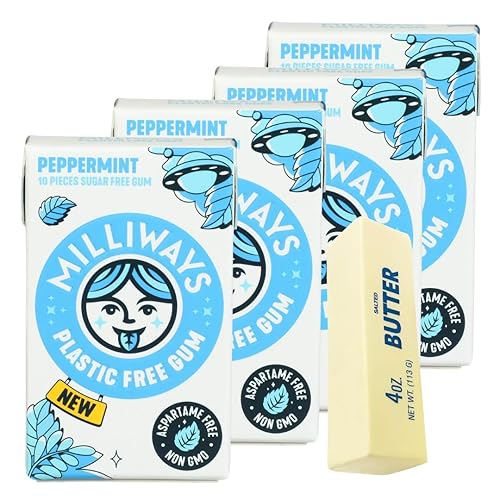 Milliways Gum Milliways Pepermint 10 PC (Pack of 4) - Chewing Gum - Xylitol Gum with Squishy - 5 Total Items