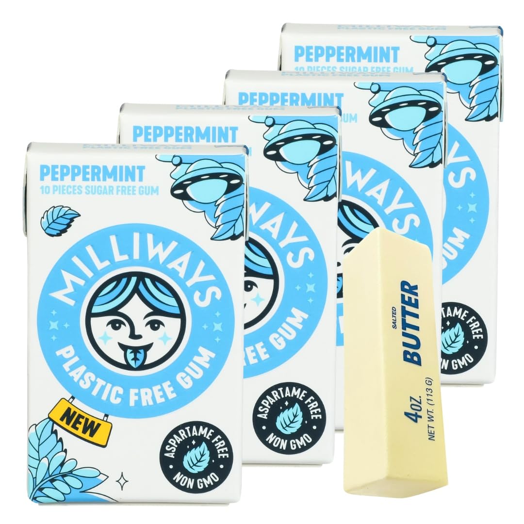 Milliways Gum Milliways Pepermint 10 PC (Pack of 4) - Chewing Gum - Xylitol Gum with Squishy - 5 Total Items