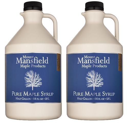 Mansfield Maple Pure Vermont Maple Syrup in Plastic Jug Grade A Amber Rich, Gallon (Ships as 2 Half Gallons)