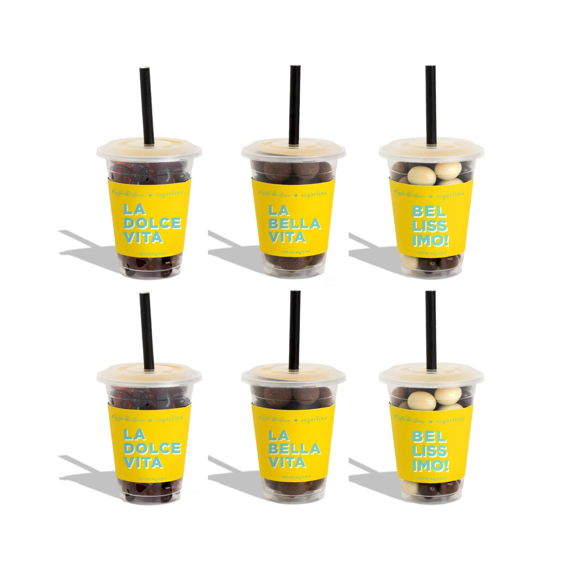 Caffe Luxxe x Sugarfina Coffee Lovers Bundle, Mini Coffee Candy Cup, Pack of 6 | Espresso Bears, Cold Brew Cordials, Chocolate Espresso Beans