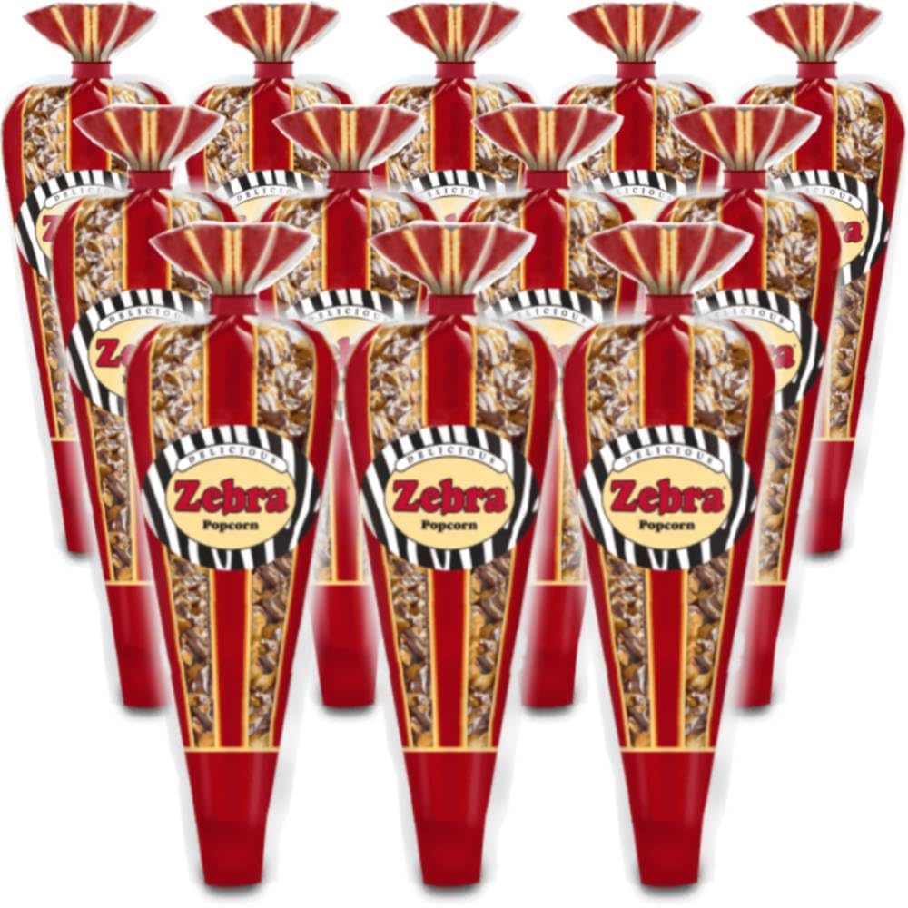 Gourmet Popcorn - 12 Zebra Corn Mini Cones - Small Storage Space Friendly & Great Stocking Stuffers! 32.4oz total and Exclusive Inspirational Sticker!