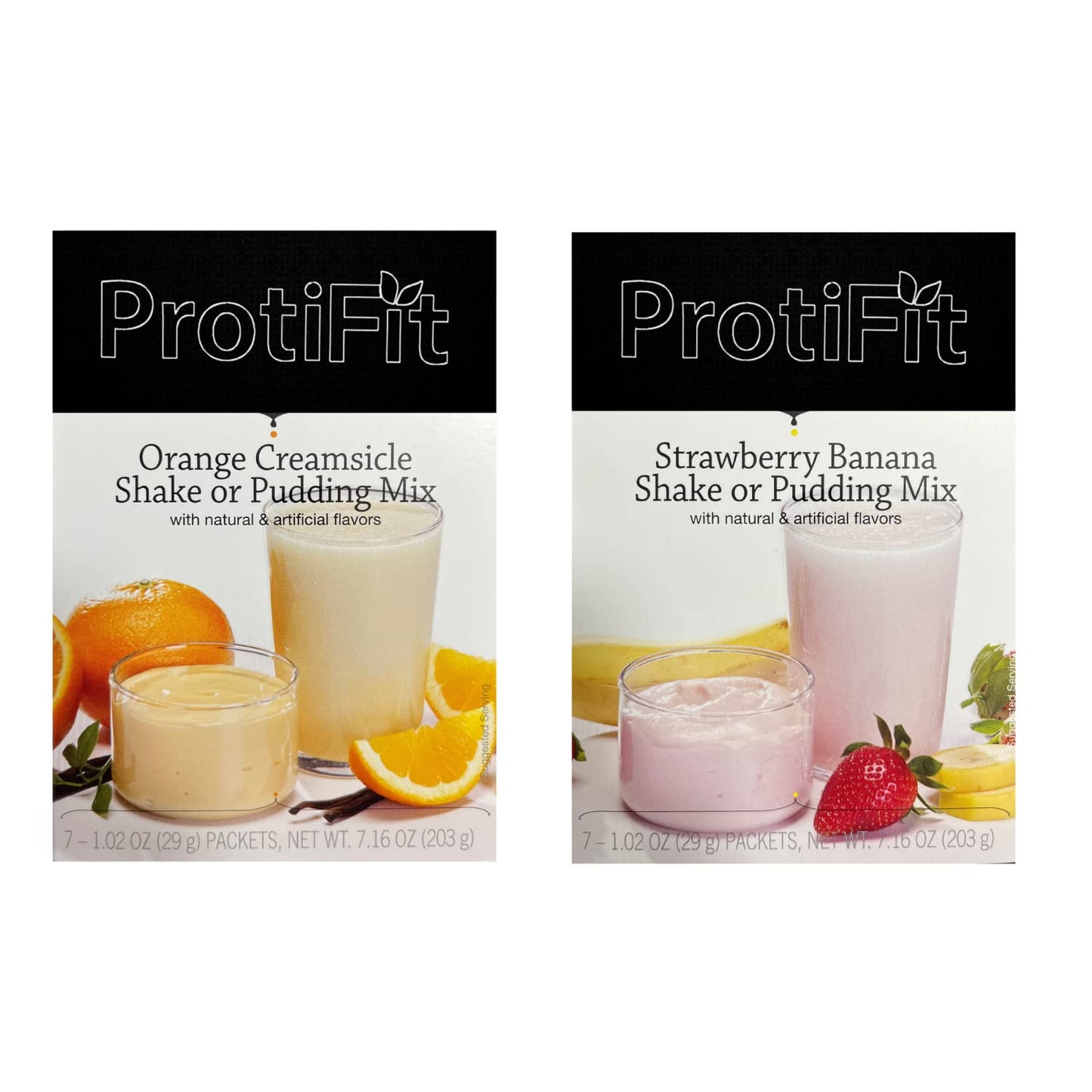 PROTIFIT - High Protein Orange Creamsicle & Strawberry Banana Pudding & Shake Mix 2 Pack, 15g Protein, Low Calorie, Low Fat, Low Carb, Aspartame Free
