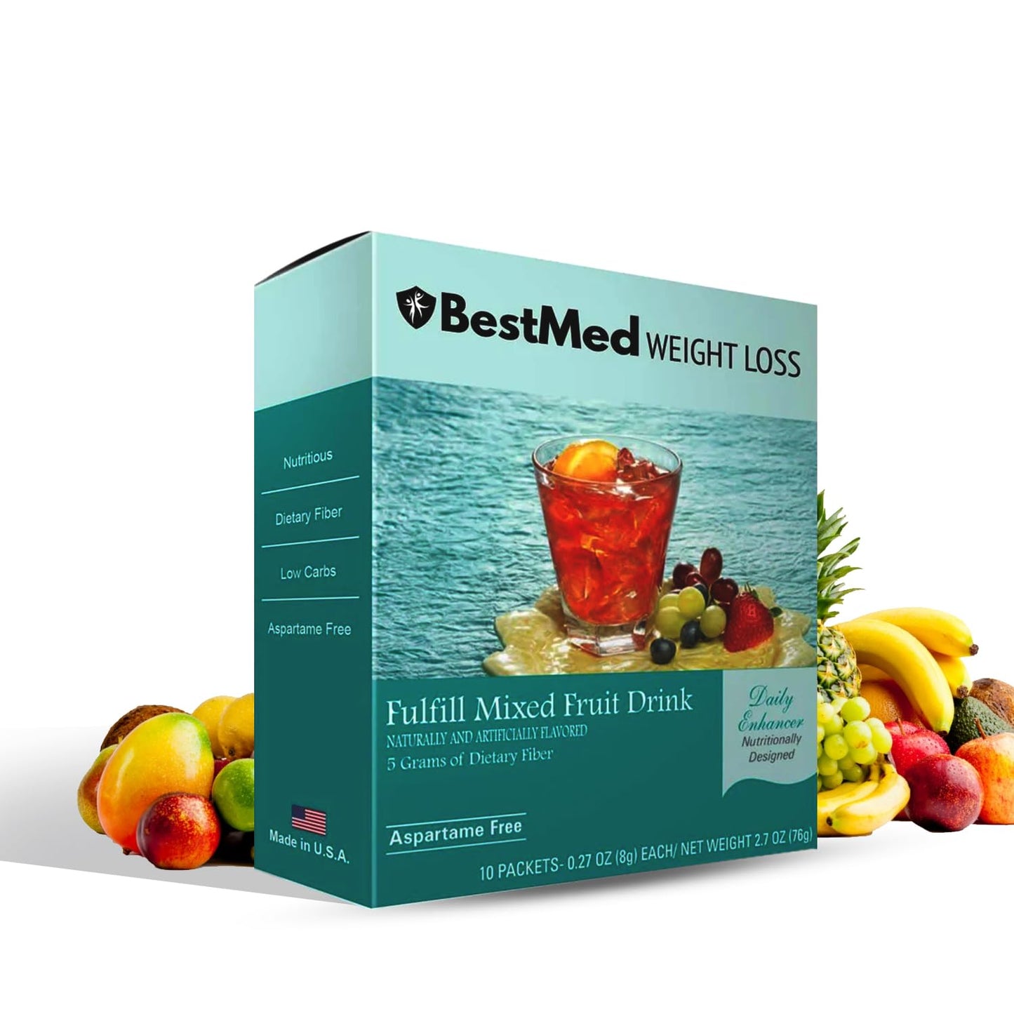 BestMed Weight Loss | Low Protein Fiber Drink | Low Calorie, Low Fat, Low Carb, Sugar Free, High Fiber (Mixed Fruit)
