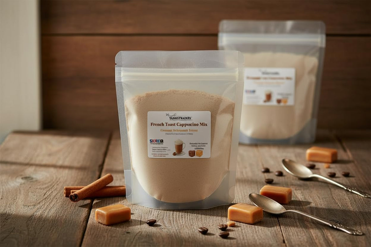 YANKEETRADERS French Toast Cappuccino Mix, Instant Powder, Cinnamon Maple Vanilla Espresso Flavor, Hot or Iced, 5 Lb Bulk