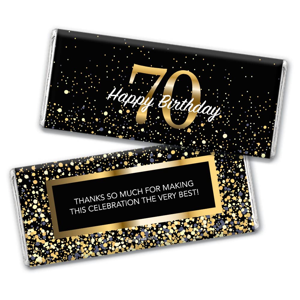 24ct 70th Birthday Party Favors Custom Wrappers for Chocolate Bars (24 Count) - Candy Not Included