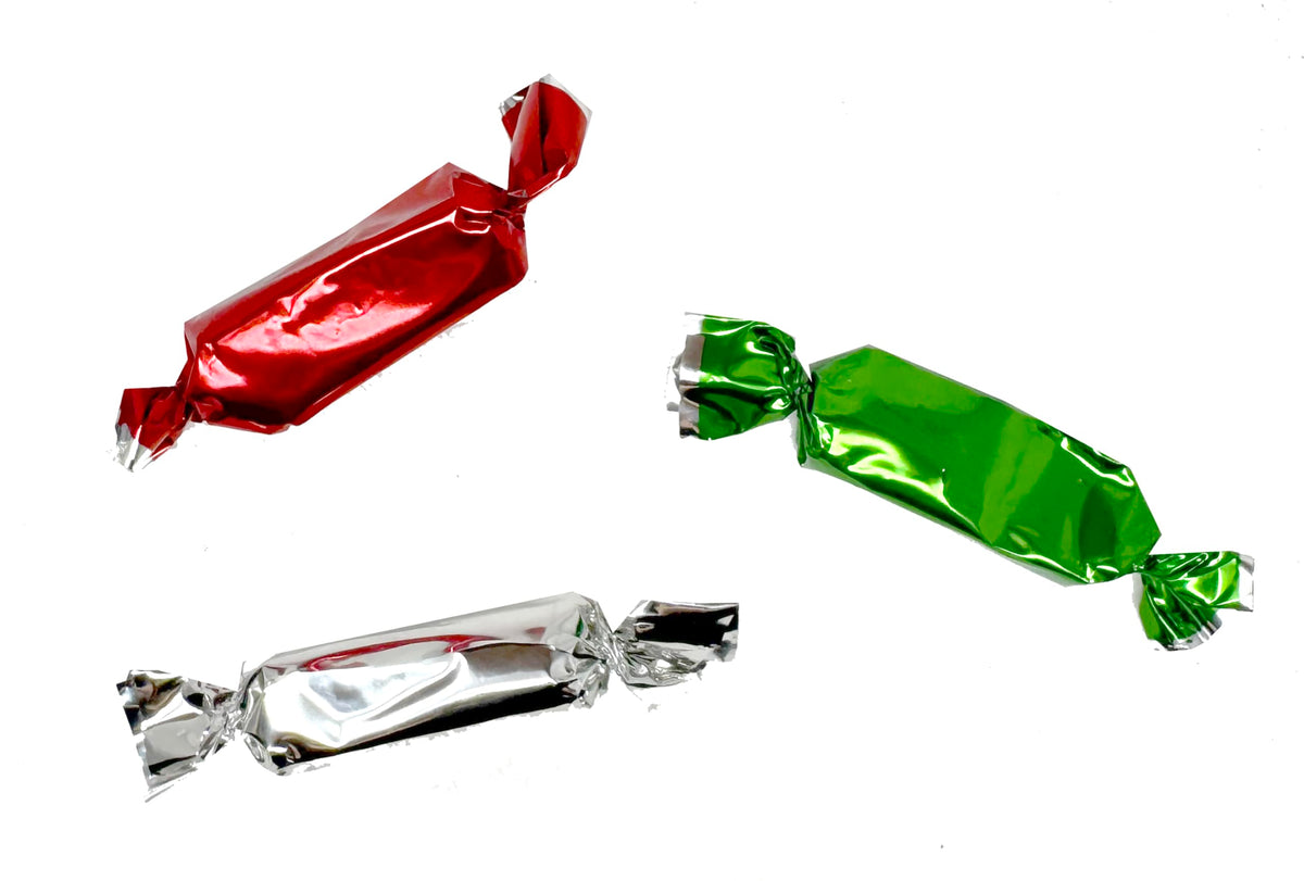 Caramel Candy Individually Wrapped Foil Wrapped Caramels Red, Green and Silver, Individually Wrapped Candy 16 Ounce