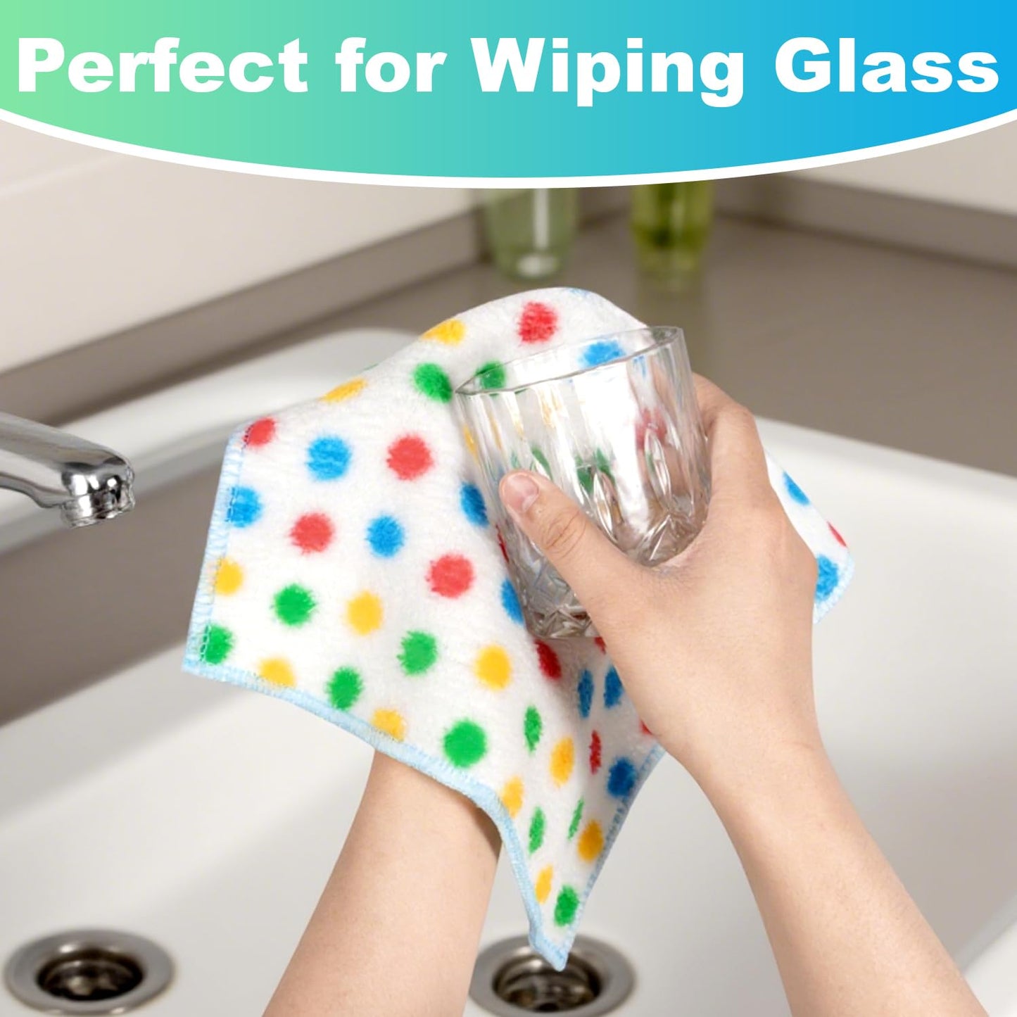 INFICRIME Microfiber Cleaning Cloth,12 Pack Cleaning Rags, Cleaning Towels with Polka dots, Absorbent, Streak Free, Non-Abrasive, Reusable