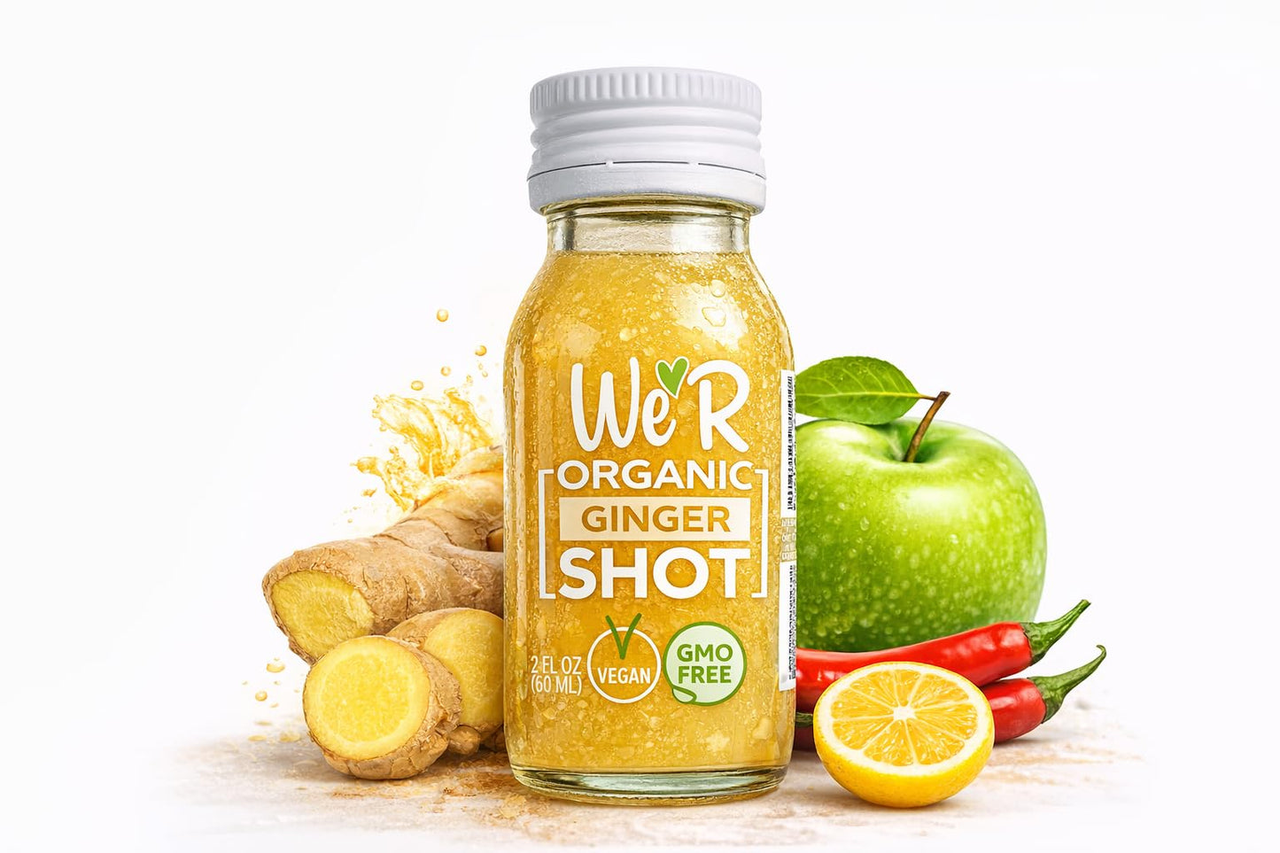 WE'R Organic GINGER Shot Certified Organic & Non-GMO. 2Fl Oz Each (12 Pack / 24Fl Oz Total)