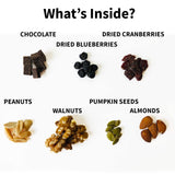 Brain Booster Nut Seed and Fruit Mix - walnuts, almonds, peanuts and a touch of sweetness from dried cranberries, blueberries, and chocolate. (1.75