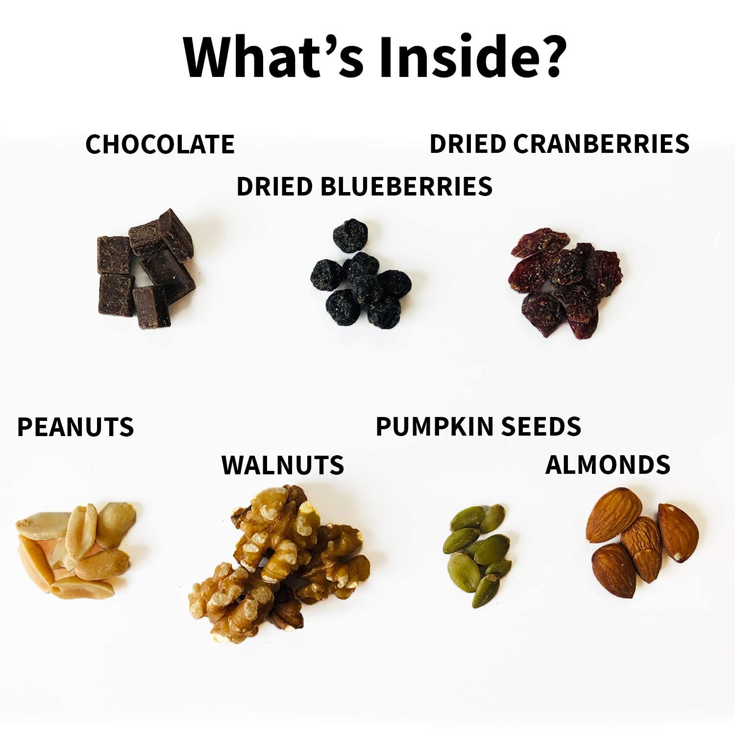 Brain Booster Nut Seed and Fruit Mix - walnuts, almonds, peanuts and a touch of sweetness from dried cranberries, blueberries, and chocolate. (1.75