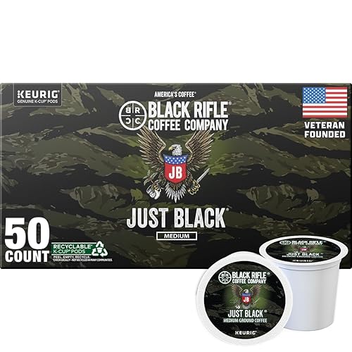 Black Rifle Coffee Company Just Black, 50 Count, Medium Roast K Cups - Single Serve K Cups Coffee Pods - Kcup Pods Compatible with 1.0 & 2.0 - Made