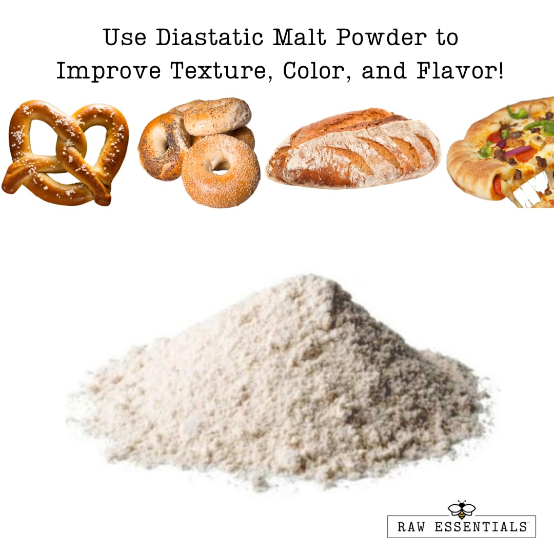 Raw Essentials Diastatic Malt Powder - Baking Secret Used by Professional Bakers - Improve The Taste and Texture of Your Baked Goods - Vegan - 10