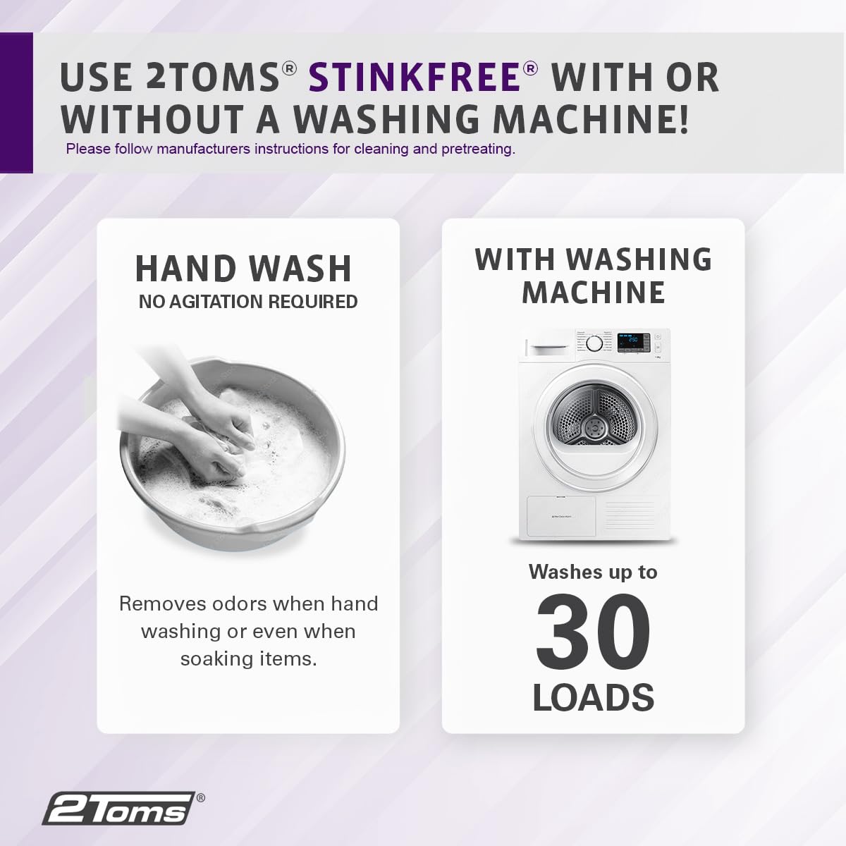 2Toms StinkFree Laundry Detergent, Fragrance-Free Odor Eliminator for Athletic Clothes & Gear, Formulated for Sweat, 30 Ounce Bottle