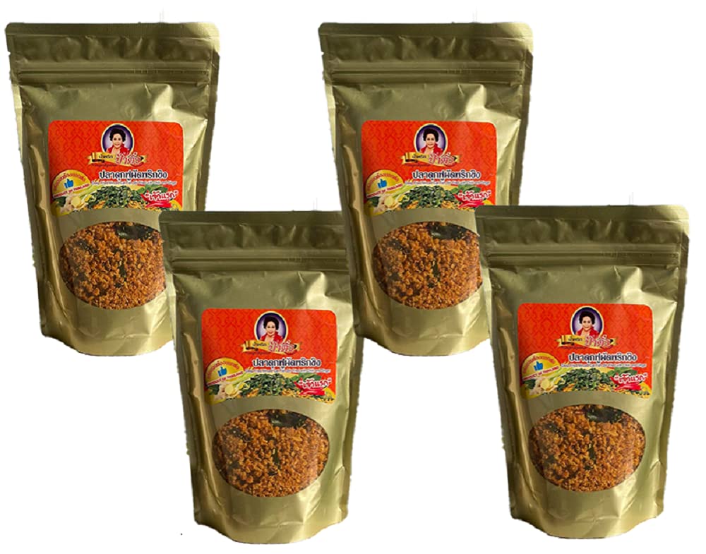 Made in Thailand - Thai Food Recommend - 4 PACK OF DEEP Fried MINCED Catfish STIR Fried with Chilli and Ginger Very Crispy Texture - Pla Dook Fu Pad