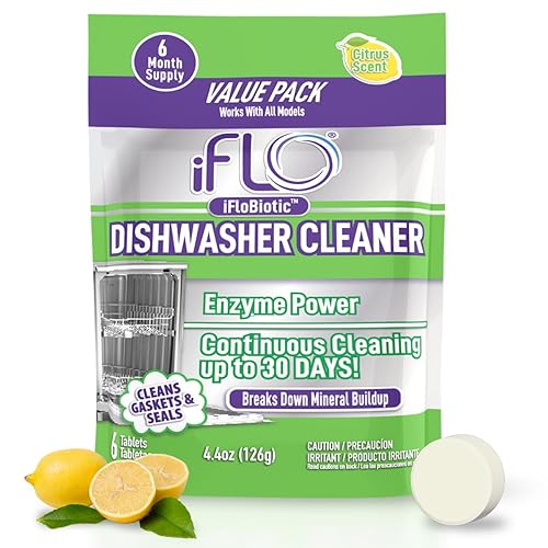 iFLO Dishwasher Cleaner Tablets with iFLObiotic - Deep Cleaning Dishwasher and Deodorizer Tablets to Eliminate Dish Washer Odor, Remove Residue