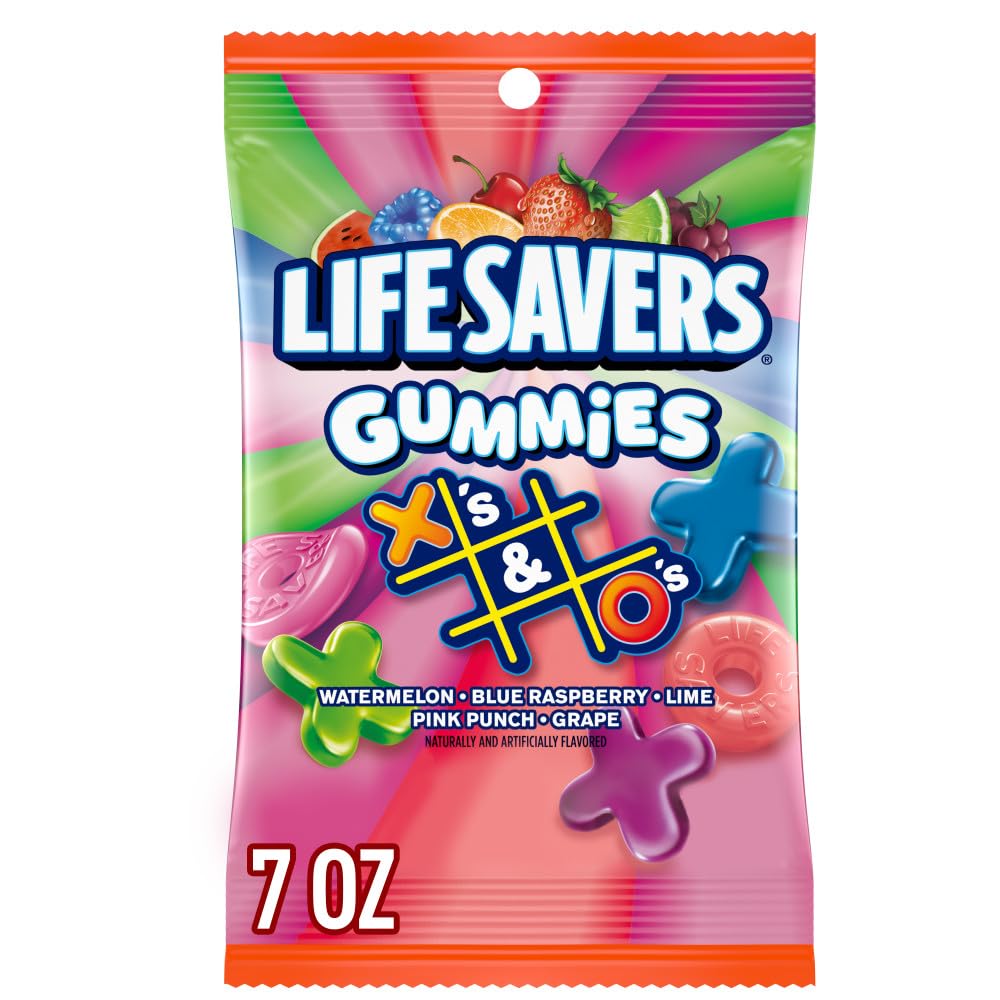 LIFE SAVERS Gummies X's & O's Gummy Candy Game Night Family Game Snack, 7 Oz Bag
