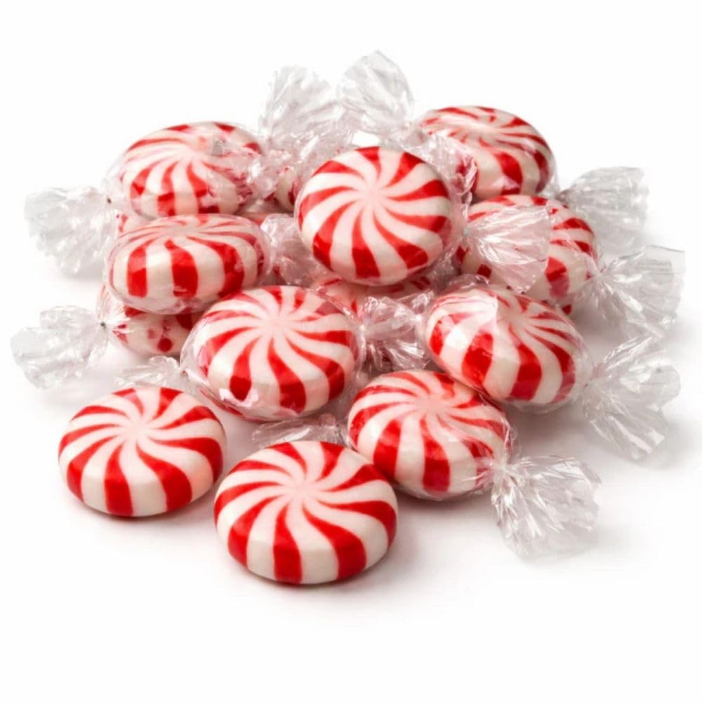 Peppermint Starlight Hard Candy, Classic Red and White Swirl Mints, Bulk Wrapped Candy - 1 lb (Approx. 90 pieces)