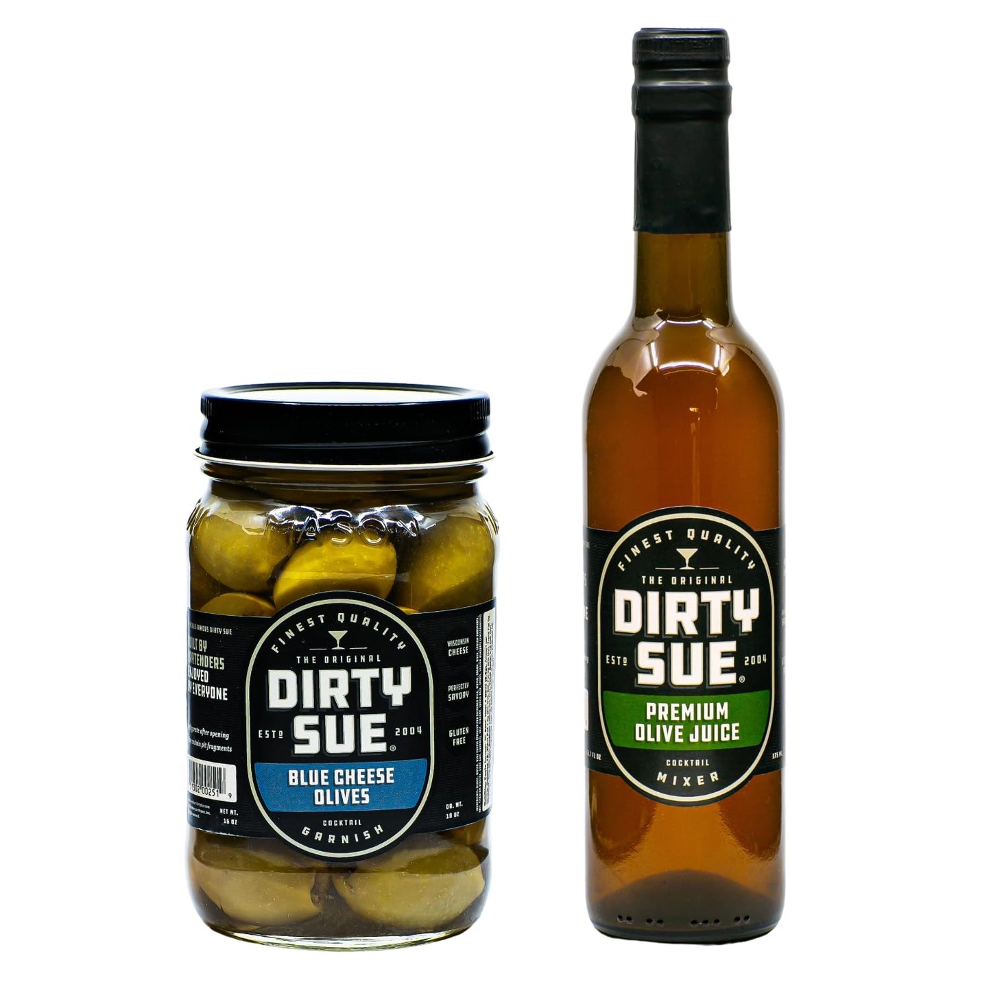 Dirty Sue 375 mL Olive Juice and 16 Ounce Stuffed Olive or Onion Combo Pack (Blue Cheese)