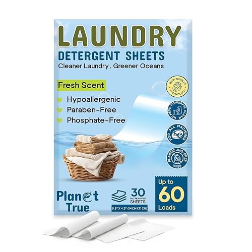 Planet True Eco-Friendly Laundry Detergent Sheets - 60 Loads (30 Sheets) Fresh Scent - Concentrated, Quick-Dissolve, Travel-Friendly & Hypoallergenic