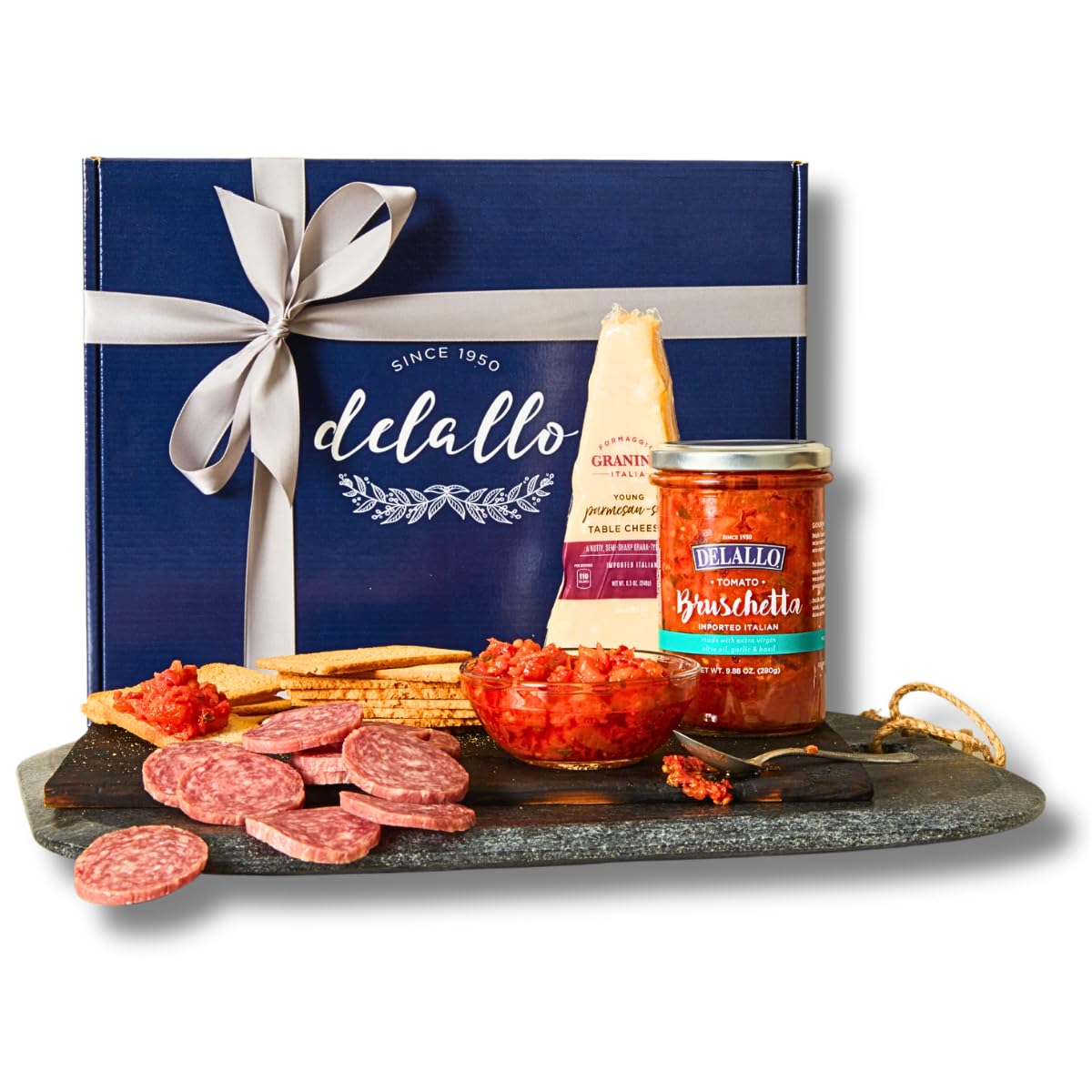 DeLallo Gourmet Snack Italian Gift Basket, Full-Sized Charcuterie Gift Basket for Adults with Artisan Sausage Meat and Cheese, For Christmas