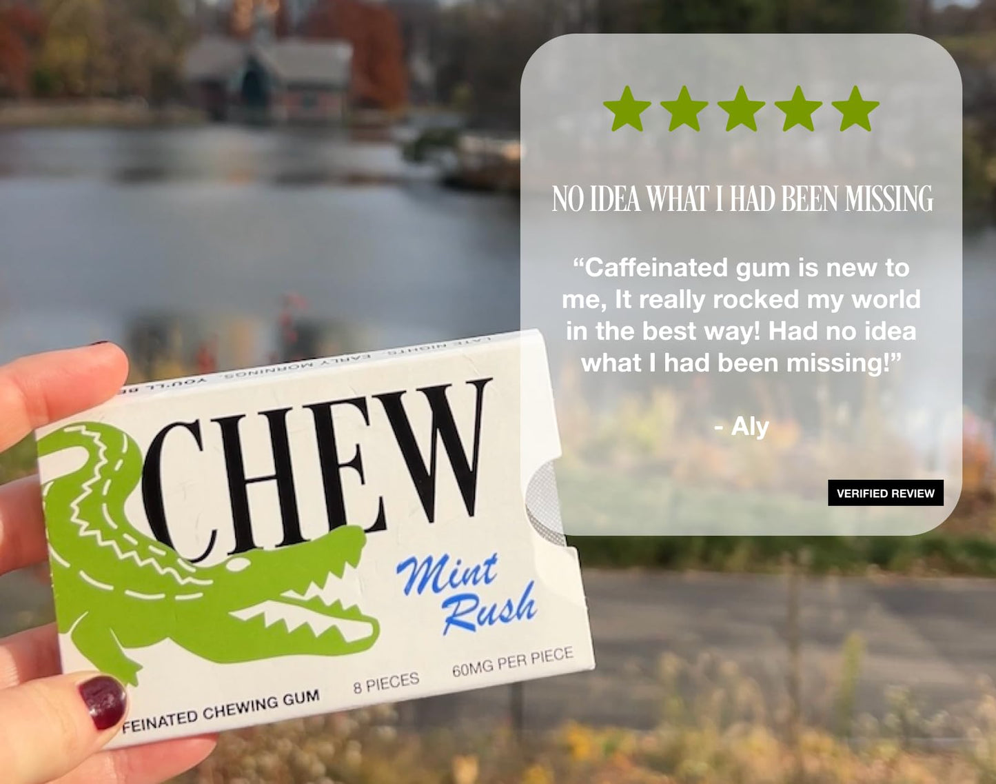 Chew Caffeine Gum, 60mg Per Piece - Mint Rush Flavor, Sugar Free Energy Gum for Late Nights, Early Mornings & Everything In Between, Fast Acting