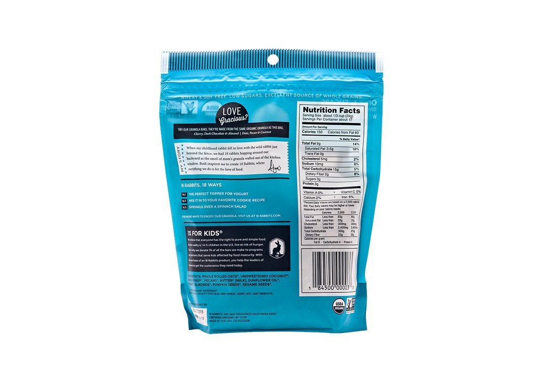 18 Rabbits Organic Gracious Granola, Pecan, Almond & Coconut, 11 Ounce bag